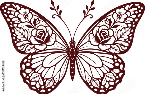 Floral Butterfly Tattoo Illustration