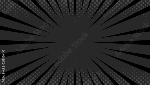 黒の放射状ポップ背景 ドット入りの高級感ある広告・バナー用デザイン素材　Black Radial Burst Background Dark Comic Dot Premium Banner Design