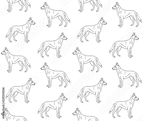 Vector seamless pattern of hand drawn sketch doodle outline Belgian Malinois dog isolated on white background