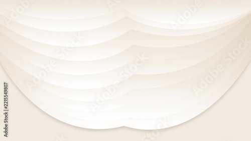 Elegant 4K seamless loop of warm cream silk fabric hanging like a soft canopy. Smooth 3D wavy drapes from the top create a calm, luxurious background with clean bottom copy space.