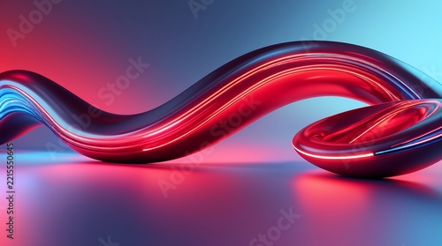 Abstract 3d red and blue neon flowing liquid wave