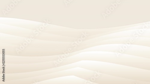 Elegant 4K seamless loop animation of smooth cream silk sand dunes. Soft 3D wavy landscape in warm beige tones, providing a calm, relaxing luxury background with large top copy space.