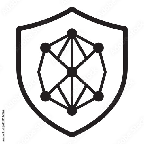 Minimalist Black and White Geometric Network within a Shield Symbol