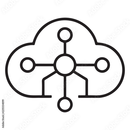 Outline Cloud Network Icon with Connected Nodes, Black Line Art on White