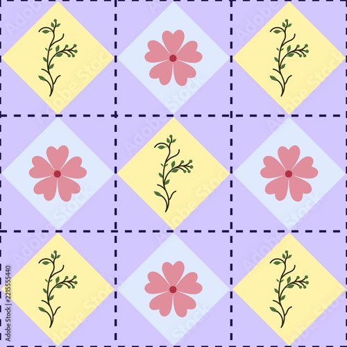 vector seamless pattern with Floral and Plant Grid Pattern Background, suitable for textile design, wallpaper, or packaging design