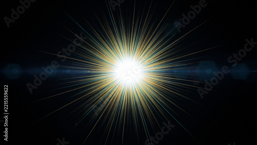 Explosive golden light rays radiating from a central glowing point on a black background with explosion starburst background radiance abstract brilliant glistening sparkling illumination