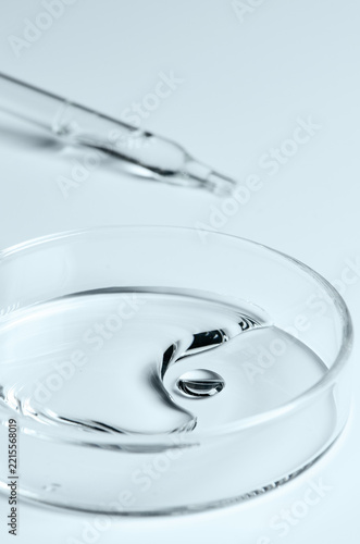 Testing a transparent cosmetic product in a Petri dish.