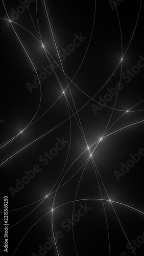 Intricate web of glowing digital nodes and light pathways on black background with connection technology abstract communication connectivity infrastructure internet structure information