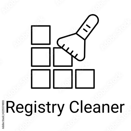 Registry Cleaner and Windows System Optimization Line Icon with Editable Stroke