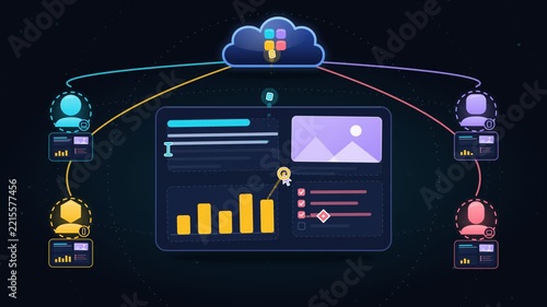Animated Dark Cloud Analytics Dashboard UI Motion Graphic Overlay