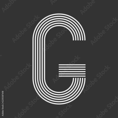 Minimal Striped Letter G Typography Vector Illustration