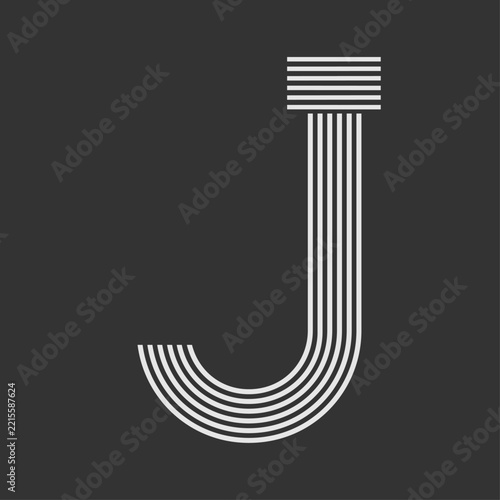 Minimal Striped Letter J Typography Vector Illustration