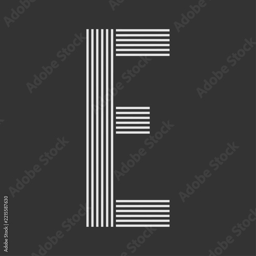 Minimal Striped Letter E Typography Vector Illustration