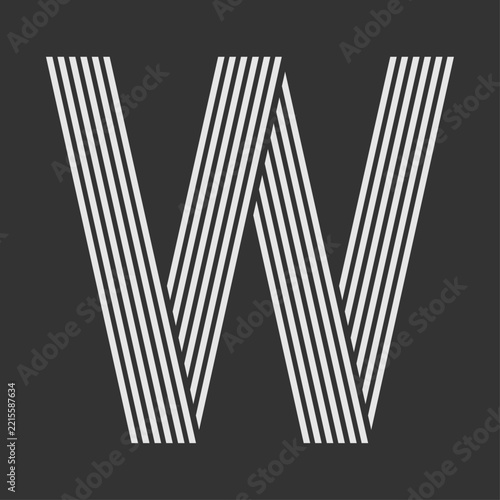 Minimal Striped Letter W Typography Vector Illustration