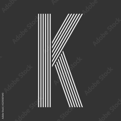 Minimal Striped Letter K Typography Vector Illustration