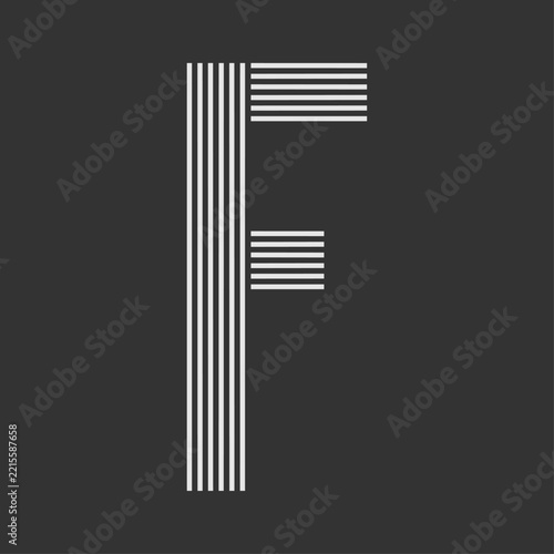 Minimal Striped Letter F Typography Vector Illustration