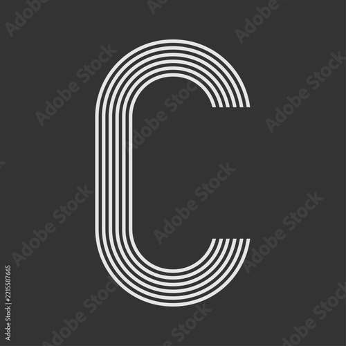 Minimal Striped Letter C Typography Vector Illustration