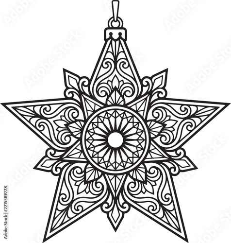 Ornate star ornament decorative holiday symbol with intricate filigree patterns isolated vector illustration for Christmas and New Year design
