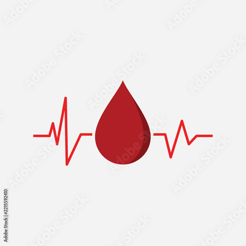 Blood Drop with Pulse Line Vector Illustration for Medical Heartbeat and Blood Donation Concept