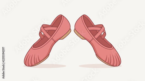 Pair of pink ballet shoes with strap detail isolated on light background