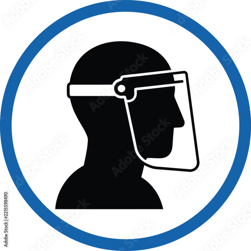 Mandatory safety sign requiring face shield and visor protection with blue circle