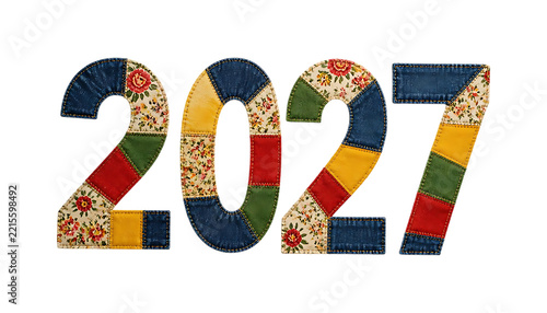 Decorative Patchwork 2027 New Year Numbers on White Background