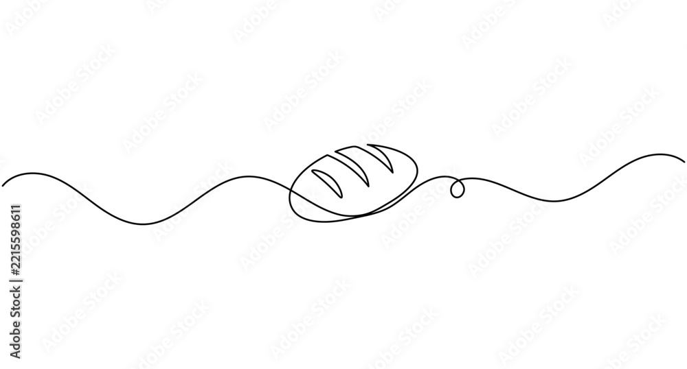 Obraz premium Bread continuous one line drawing minimalist bakery food outline editable stroke vector illustration