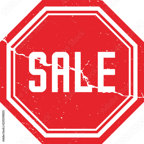 Sale red rubber stamp vector design with distressed texture and octagonal shape