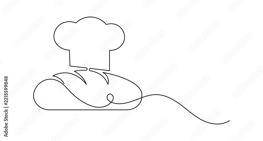 Obraz premium Bread with chef hat continuous one line drawing minimalist bakery food outline editable stroke vector illustration