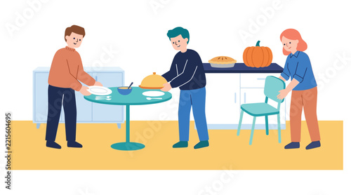Family preparing for a festive holiday dinner in the kitchen
