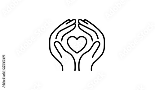Protective Hands Around Heart Minimal Love Care Charity Line Icon