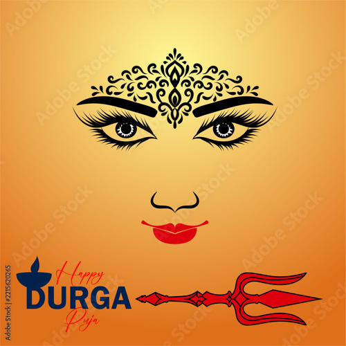 Durga Puja Goddess Face with Trident Illustration