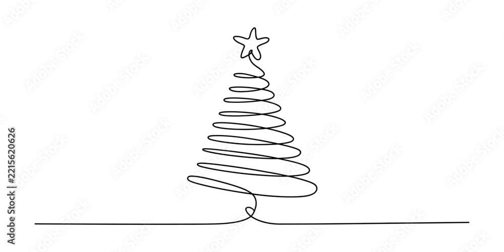 Fototapeta premium Continuous single line drawing of a simple abstract christmas tree with a top star