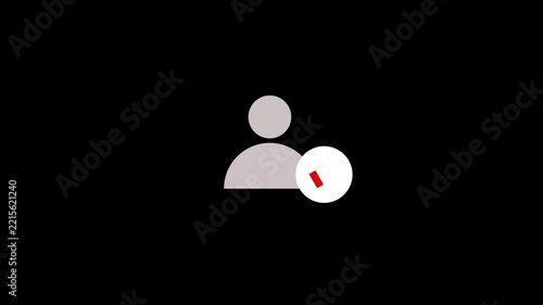 User account profile icon animation with checkmark symbol appearing on black background