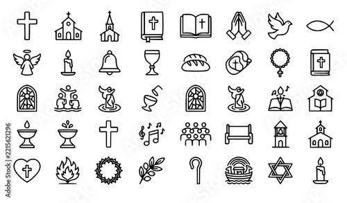 SEO Title: Editable Stroke Christian Religious Symbols and Worship Icon Collection