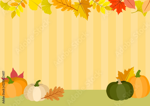 Warm Autumn Pumpkin Frame with Colorful Fall Leaves