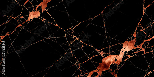 Abstract black marble with intricate copper veins, creating a luxurious and sophisticated texture.