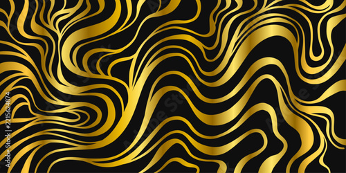 Abstract wavy golden shapes on black background. Suitable for elegant luxurious poster or banner.
