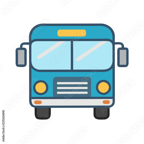 Flat vector illustration of a blue school bus front