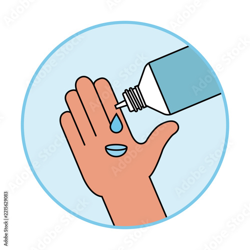 Pouring Contact Lens Solution onto Lens in Palm Icon