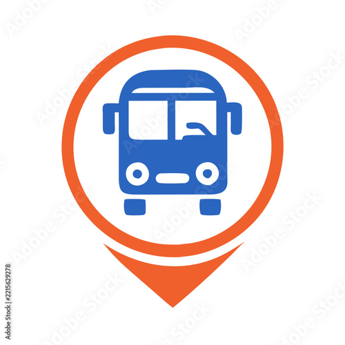 Blue Bus Icon Location Pin on Black Background