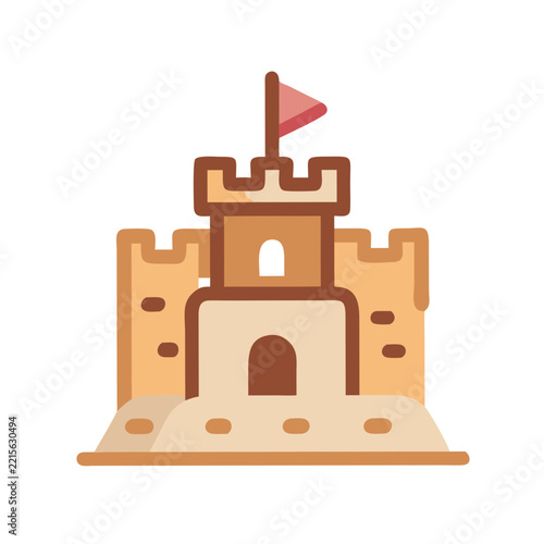 Illustration of sandcastle with flag on top against black