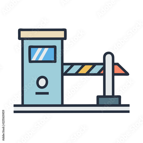 Illustration of a stylized toll booth and barrier arm