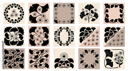 Collection of Vintage Floral and Leafy Decorative Motifs.