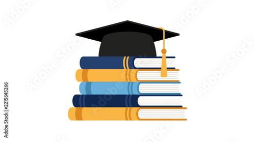 Graduation Cap on Stack of Books Vector Illustration