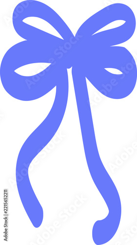 Cute blue ribbon bow doodle vector illustration isolated on white background. Hand-drawn coquette bow element.