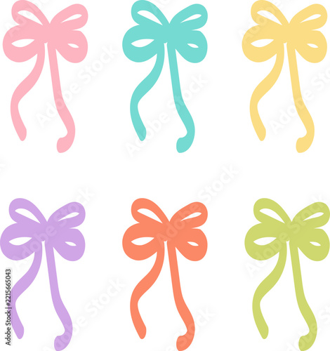 Colorful ribbon bows vector set isolated on white background. Hand-drawn coquette bow elements collection.