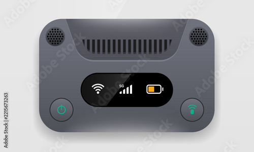 Portable 5G MiFi pocket router modem mockup with status display screen