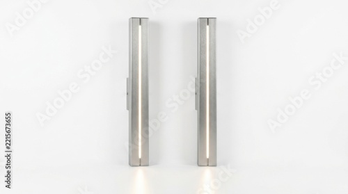 Set of futuristic lamp levitating glowing spheres isolated white background