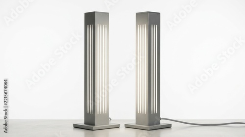 Set of futuristic lamp levitating glowing spheres isolated white background